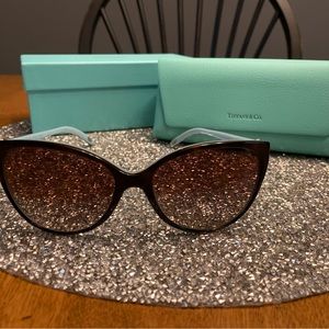 Tiffany & Co. Tortoise Shell and Tiffany Blue sunglasses with Flower Accent